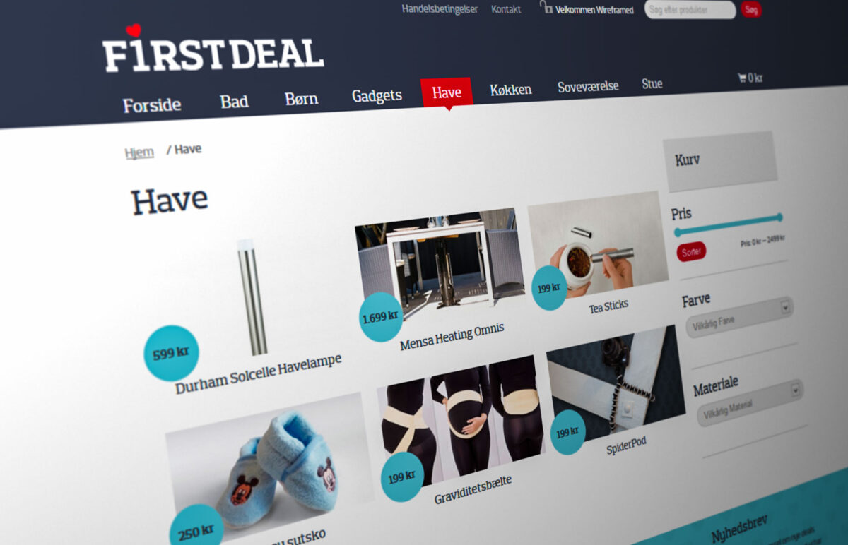 First Deal er en webshop baseret på Wordpress/WooCommerce, udviklet af wireframed