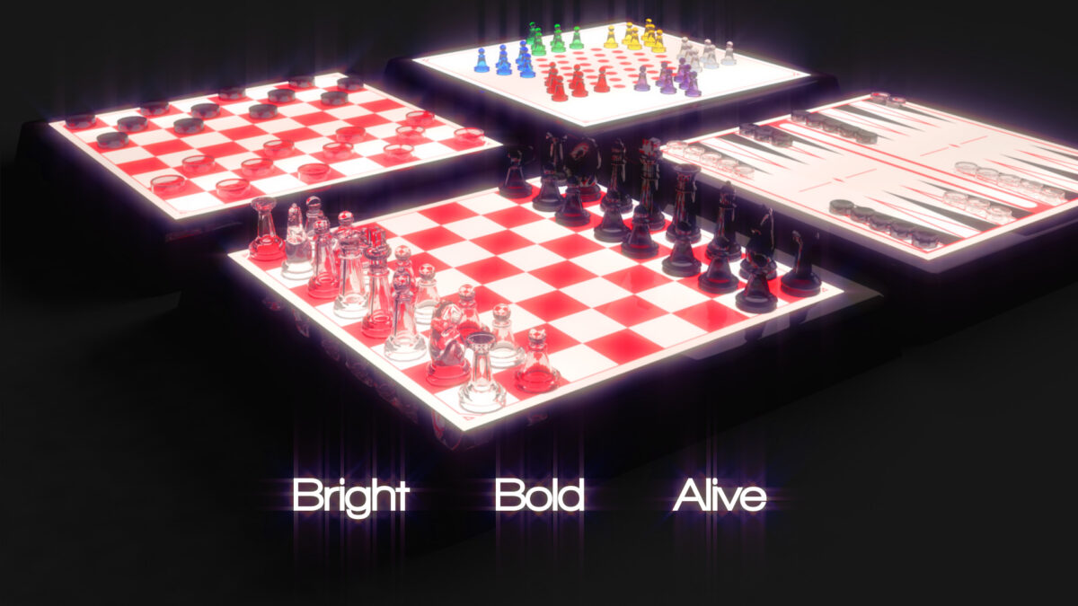 Starten af videoen til TRU Lightup Games videoen, viser de 4 forskellige brætspil der reklameres for. 3D visualisering i 3DS Max og effekter i After Effects.