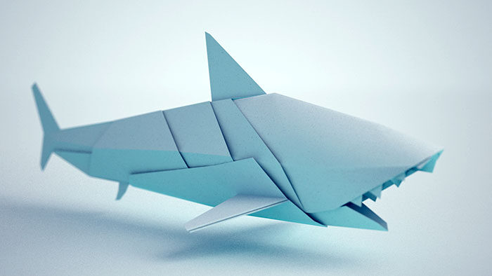 Origami haj visualiseret i 3D af wireframed til Open Minded.