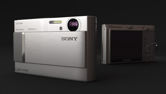 Sony DSC-T10 kamera visualiseret af wireframed for Futurecom/PhotoCare til et TV-spot.