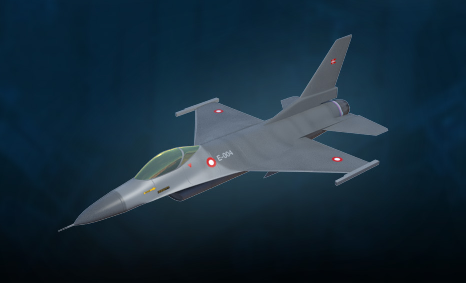 F16 jagerfly visualiseret i 3D til websitet for flyvevåbnets Stud.luft i samarbejde med Bureau 117